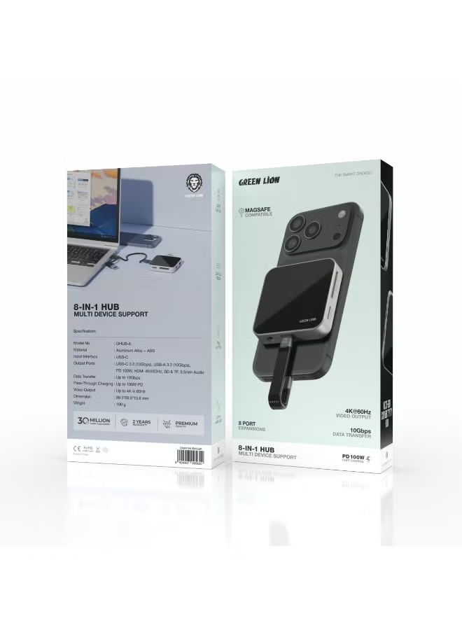 Green Lion 8- in-1 Hub Multi Device Support - Black