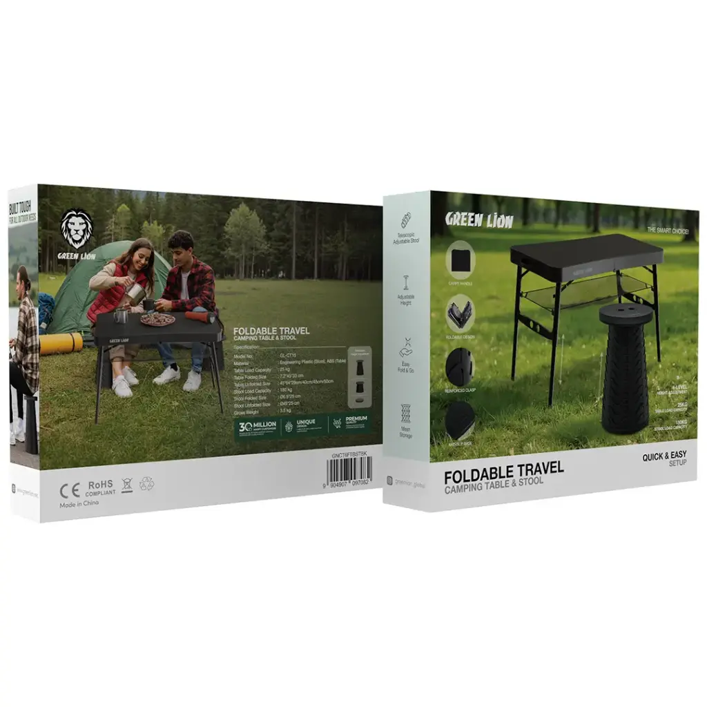 Green Lion Foldable Travel Camping Table & Stool