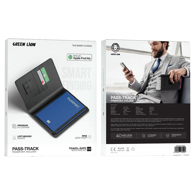 Green Lion Pass-Track Passport Holder with Find My - Black
