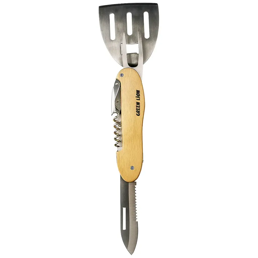 Green Lion Multifunction 5 in 1 BBQ Tool Set - Wood
