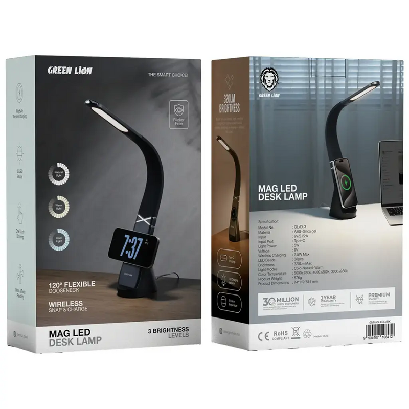 Green Lion MAG LED Gooseneck Desk Lamp with Wireless Charger