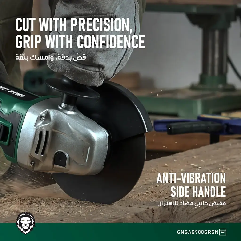 Green Lion GAG-900 Cordless Angle Grinder Tool - Brushless 2*21V 4.0Ah Battery -Green