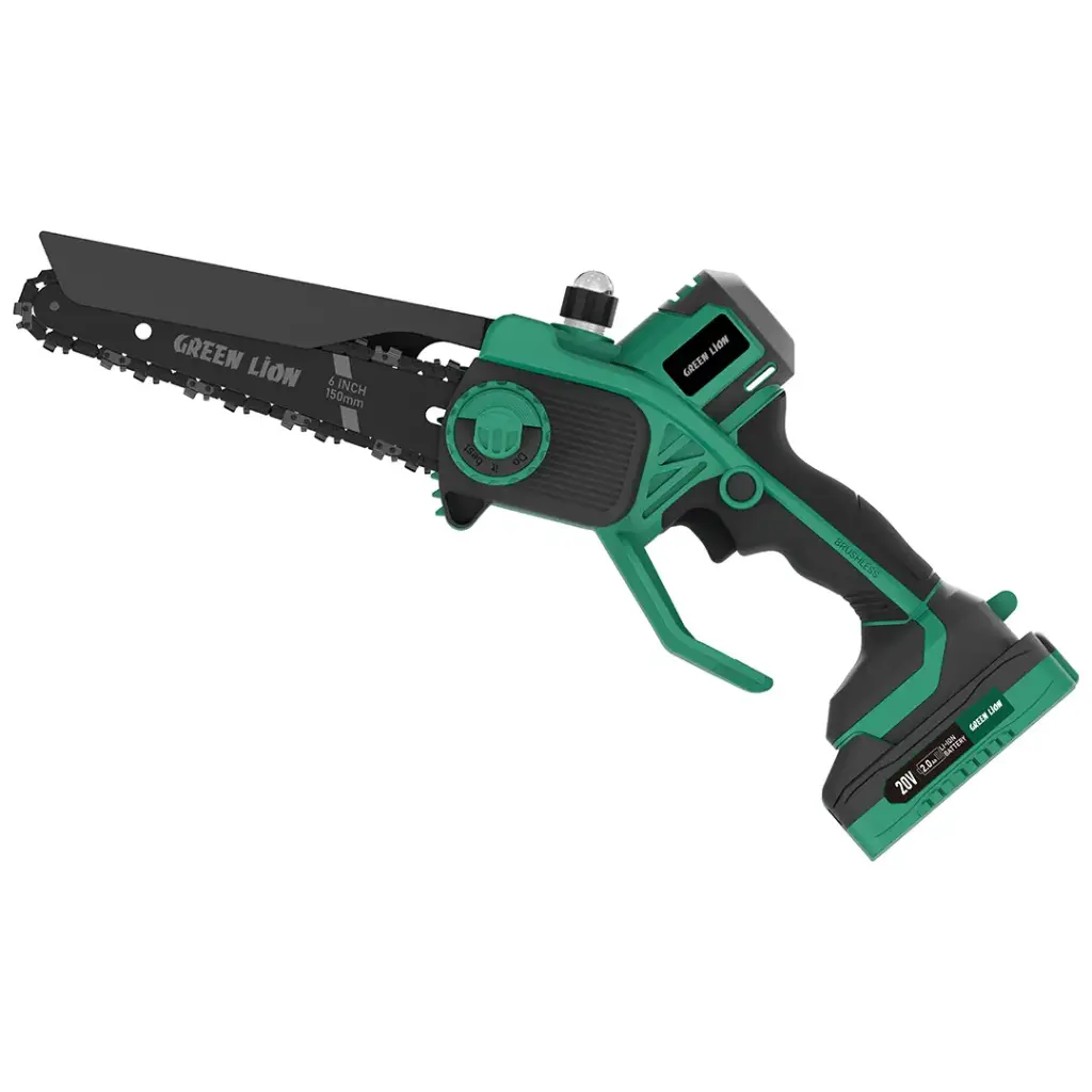 Green Lion GES-6 Cordless Electric Chainsaw 6'' Bar 20V 2.0Ah Battery - Green