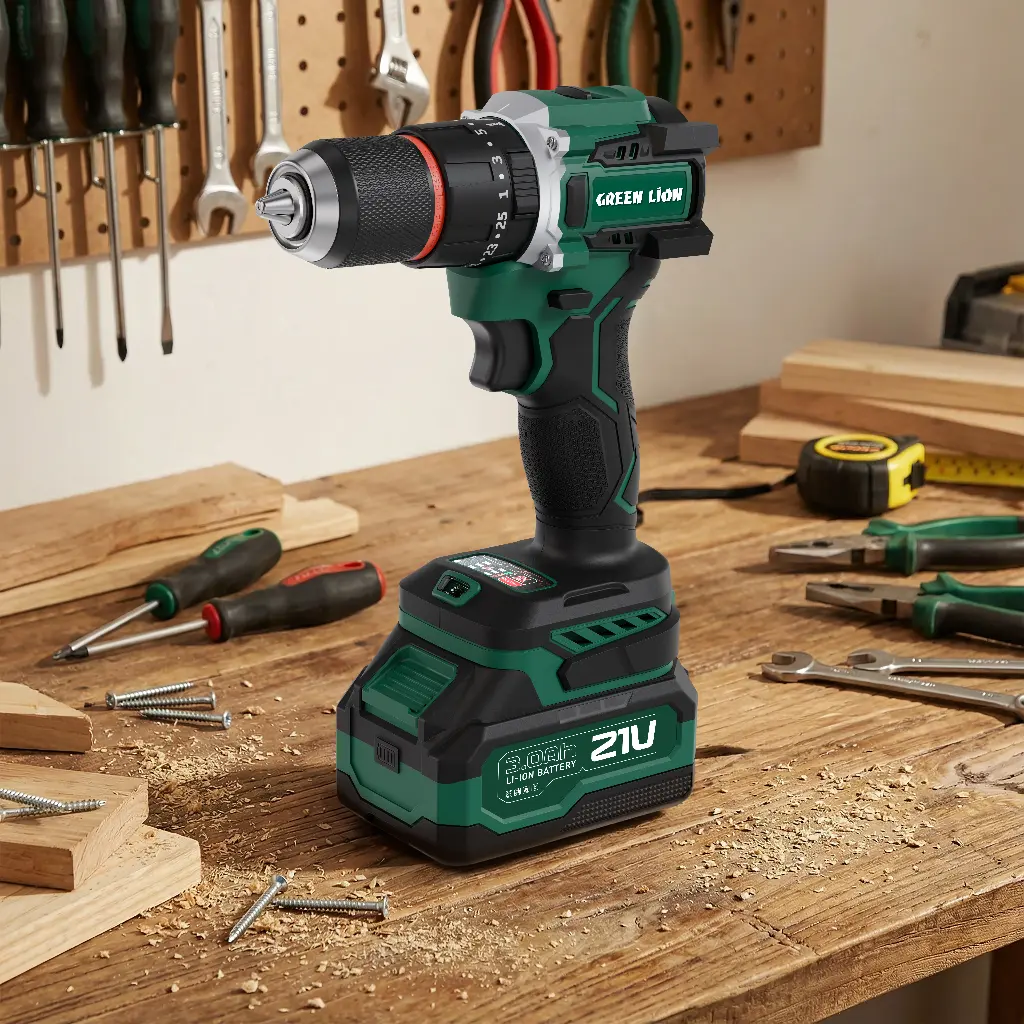 Green Lion GD-16 Pro Drive Cordless Hammer Drill 2*21V 3.0Ah Battery - Green
