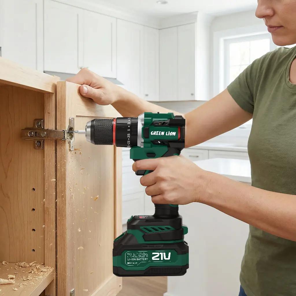 Green Lion GD-16 Pro Drive Cordless Hammer Drill 2*21V 3.0Ah Battery - Green