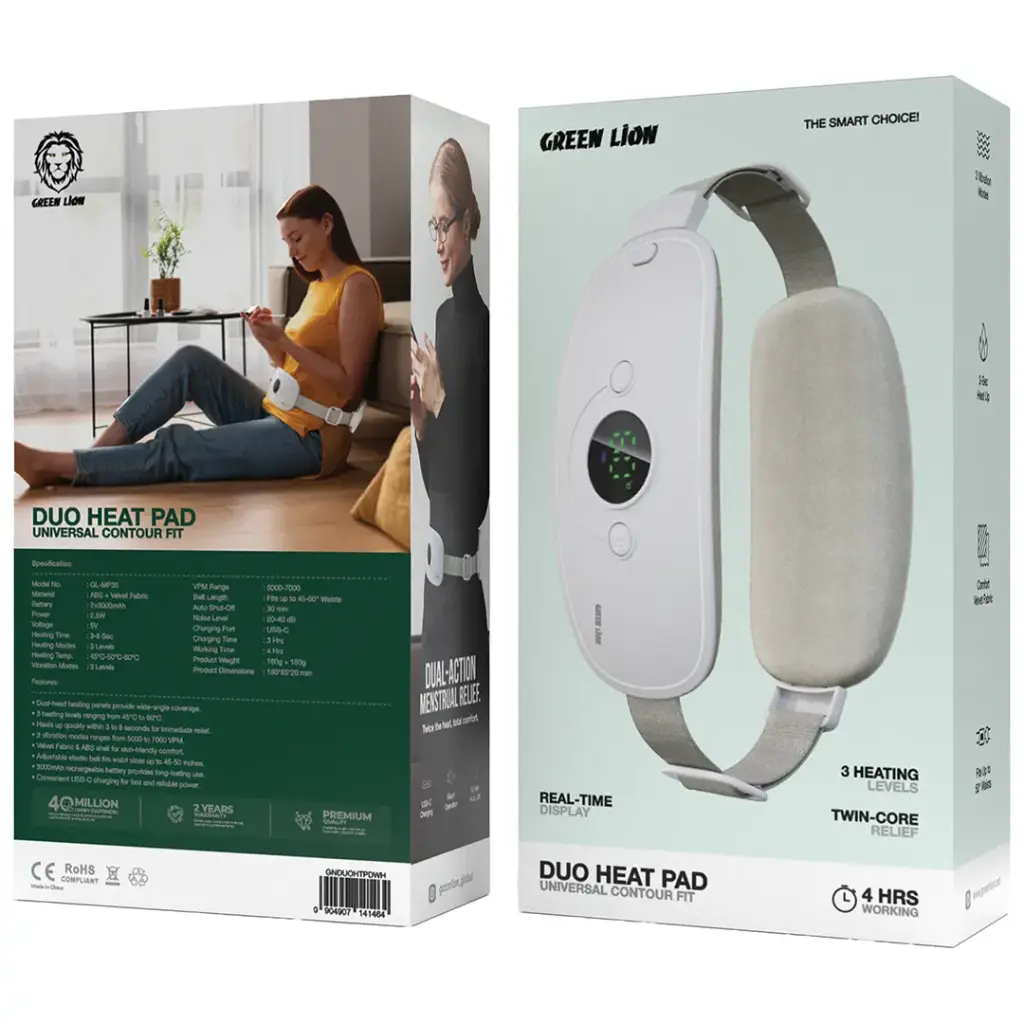 Green Lion Duo Heat Pad Universal Contour Fit - Twin Core Relief - White