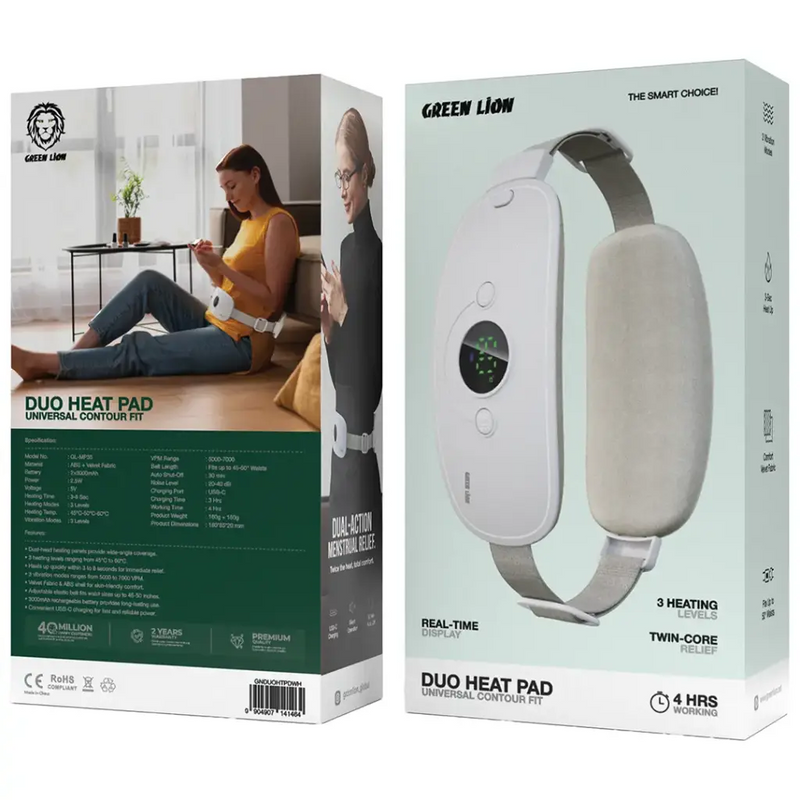 Green Lion Duo Heat Pad Universal Contour Fit - Twin Core Relief - White
