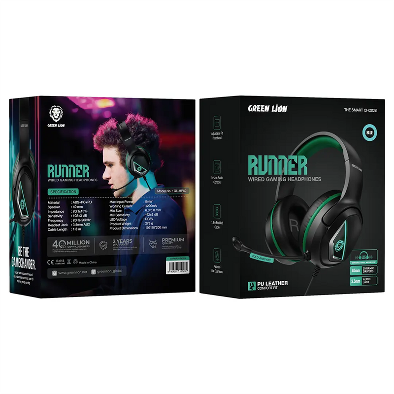 Green Lion RUNNER wired Gaming Headphone - Blue