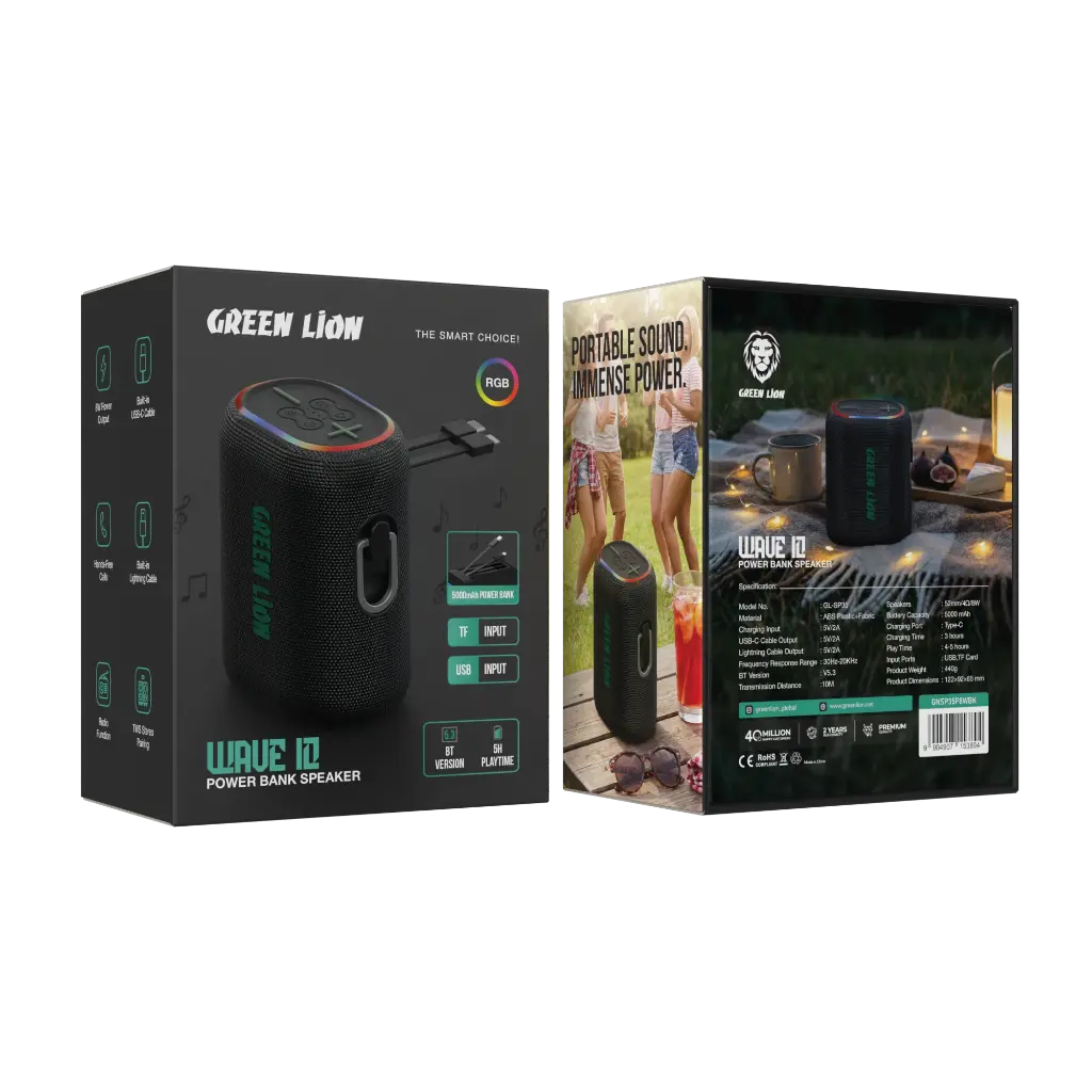 Green Lion WAVE 10 Speaker with 5000mAh Power Bank - Black