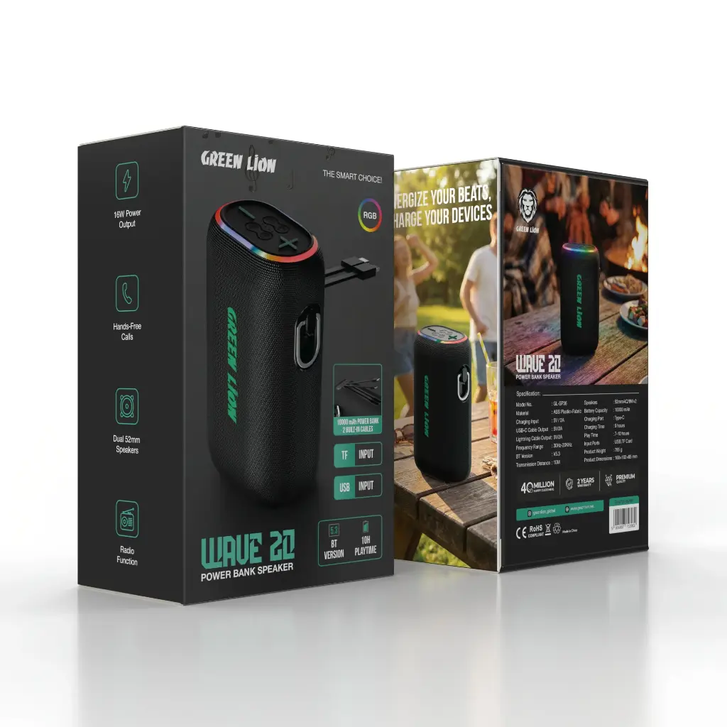 Green Lion WAVE 20 Speaker with 10000mAh Power Bank - Black