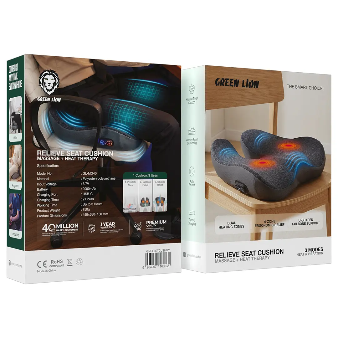 Green Lion RELIEVE SEAT Cushion Massage + Heat Therapy - Grey