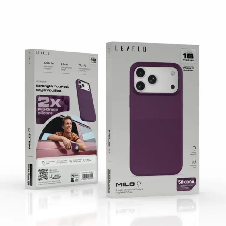 Levelo Milo MagSafe PC Case With Silicone Texture For iPhone 18 Pro Max - Burgu