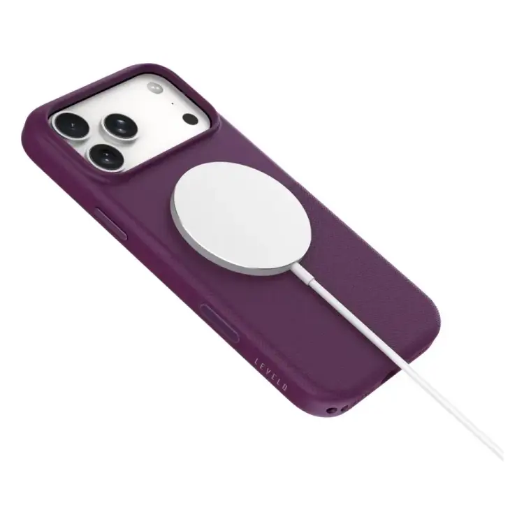 Levelo Milo MagSafe PC Case With Silicone Texture For iPhone 18 Pro Max - Burgu