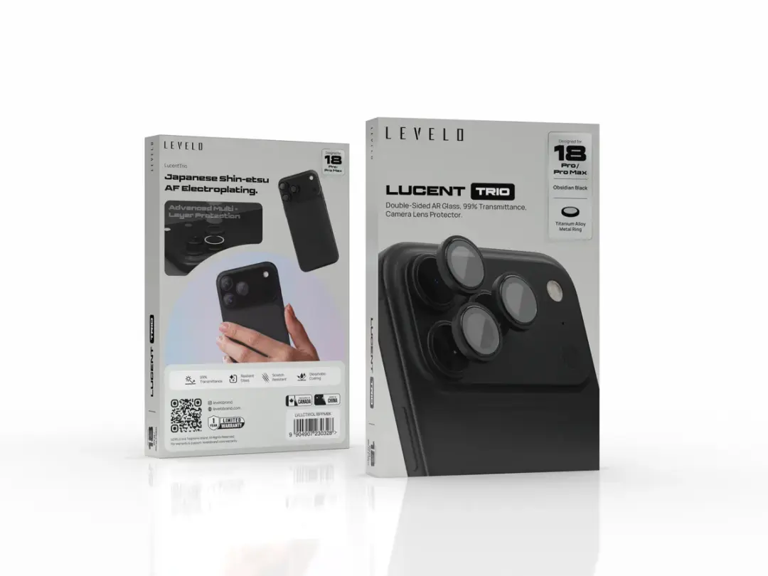 Levelo Lucenttrio Lens Protector With 99% Transmittance For Iphone 18 Pro/Pro Max - Black