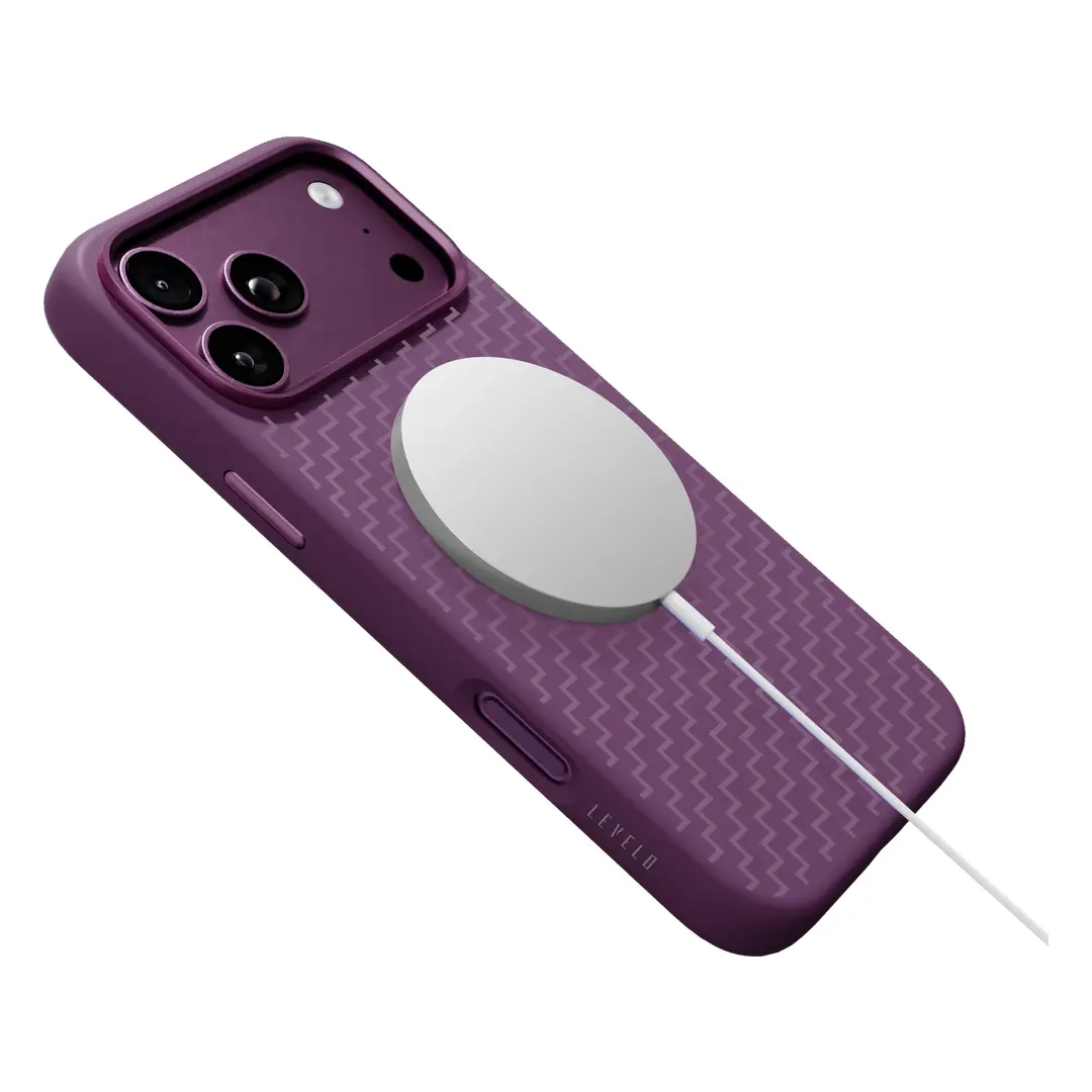 Levelo Fiora MagSafe Liquid Silicone Case With Pattern For iPhone 18 Pro Max - Burg