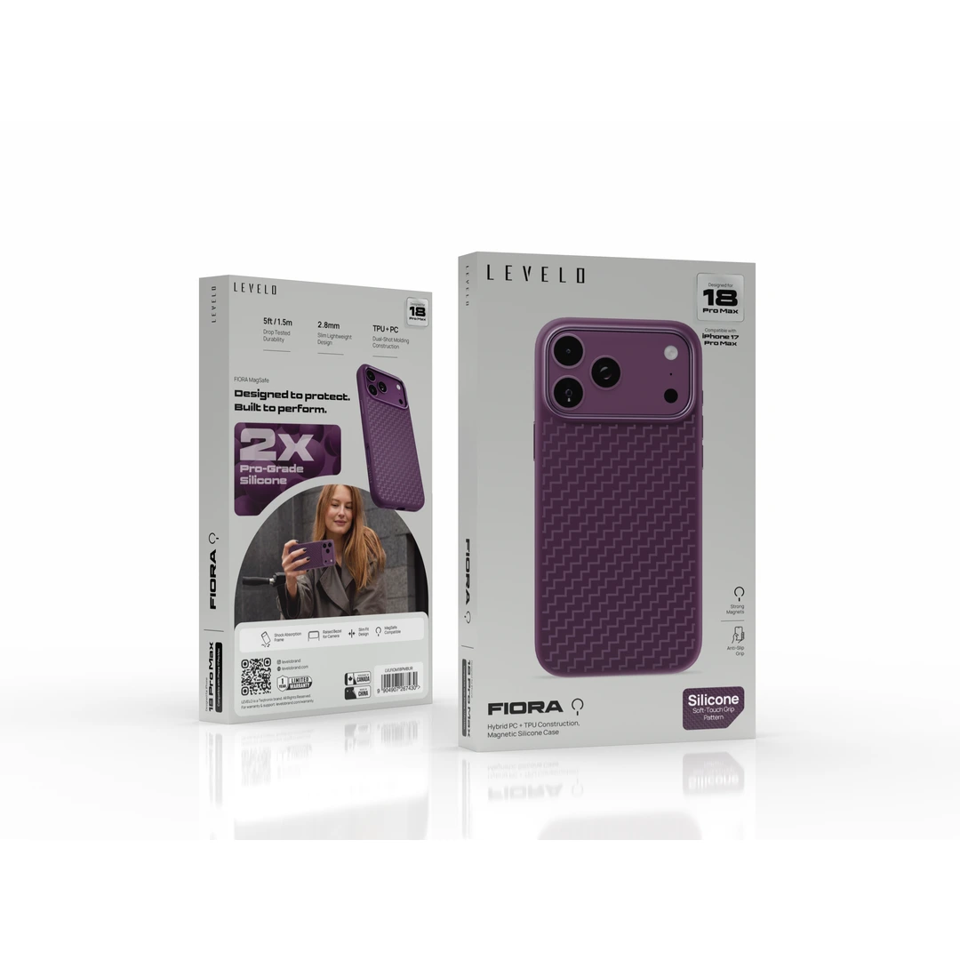 Levelo Fiora MagSafe Liquid Silicone Case With Pattern For iPhone 18 Pro Max - Burg