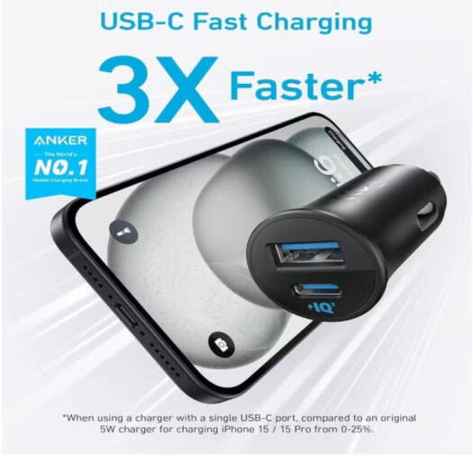Anker Car Charger 30W 2 Ports with USB-LTG+C B2741H11