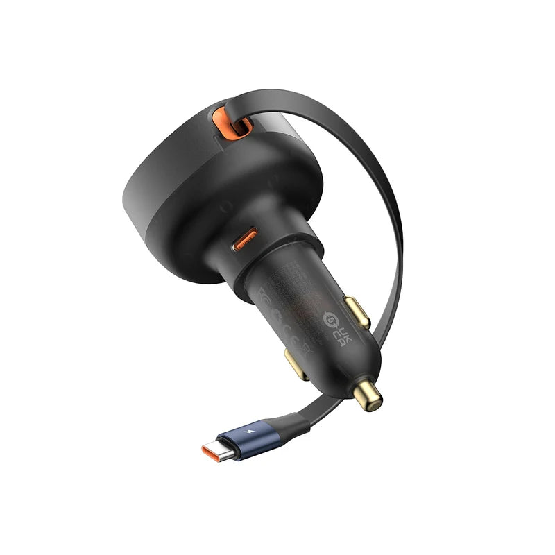 بيسوس شاحن سيارة سريع 60 واط مع كابل USB-C قابل للسحب-3