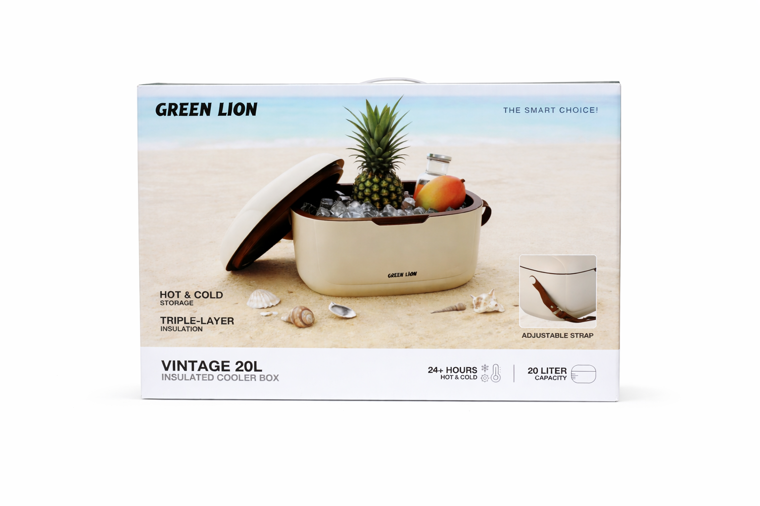 صندوق تبريد Green Lion Vintage بسعة 20 لتر مع حزام حمل قابل للتعديل