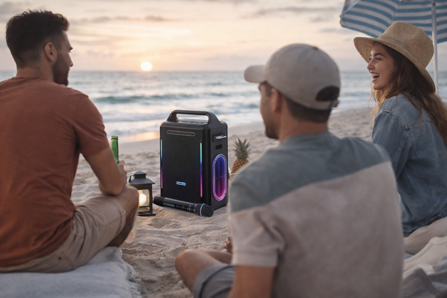 سماعة Powerology Karaoke Party Speaker بقوة 300 واط مع ميكروفون لاسلكي – موديل PWLAU013