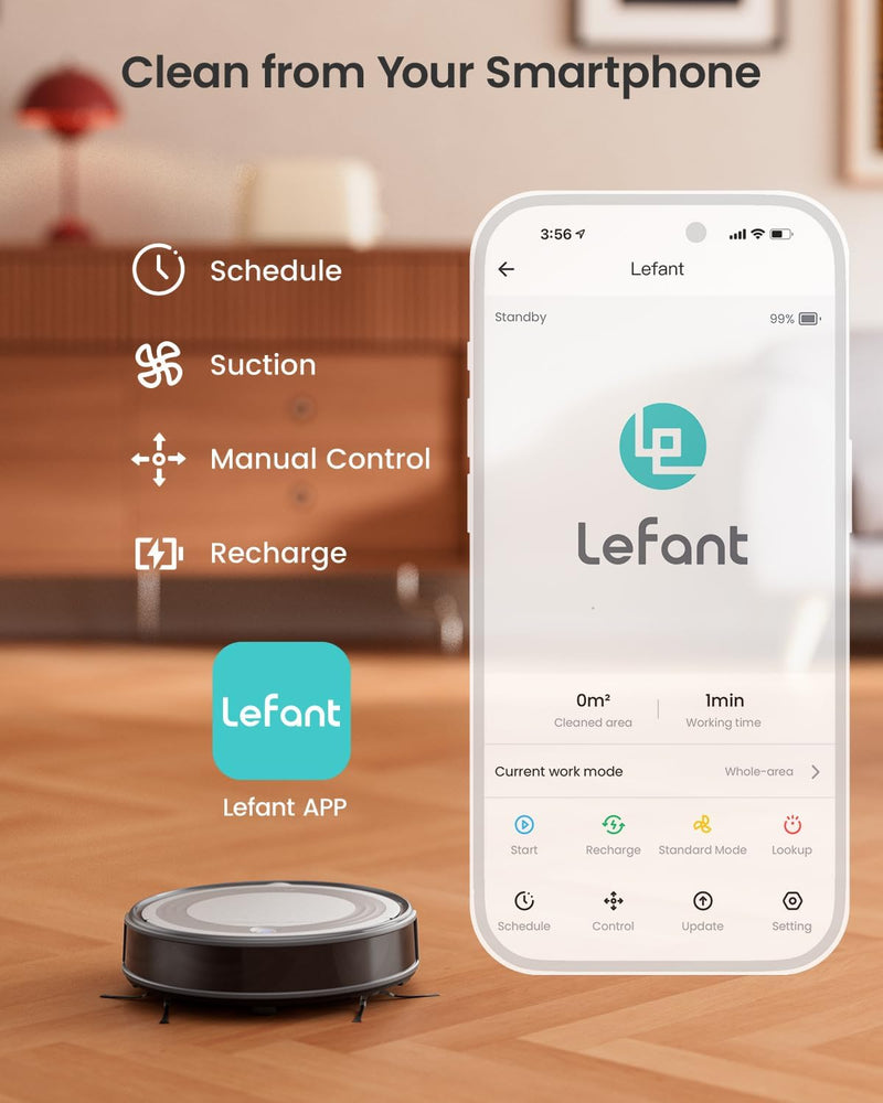 مكنسة روبوت وممسحة Lefant M310 Ultra بقوة شفط 6000Pa مع تحكم WiFi/تطبيق/Alexa ومدة تشغيل 170 دقيقة-9