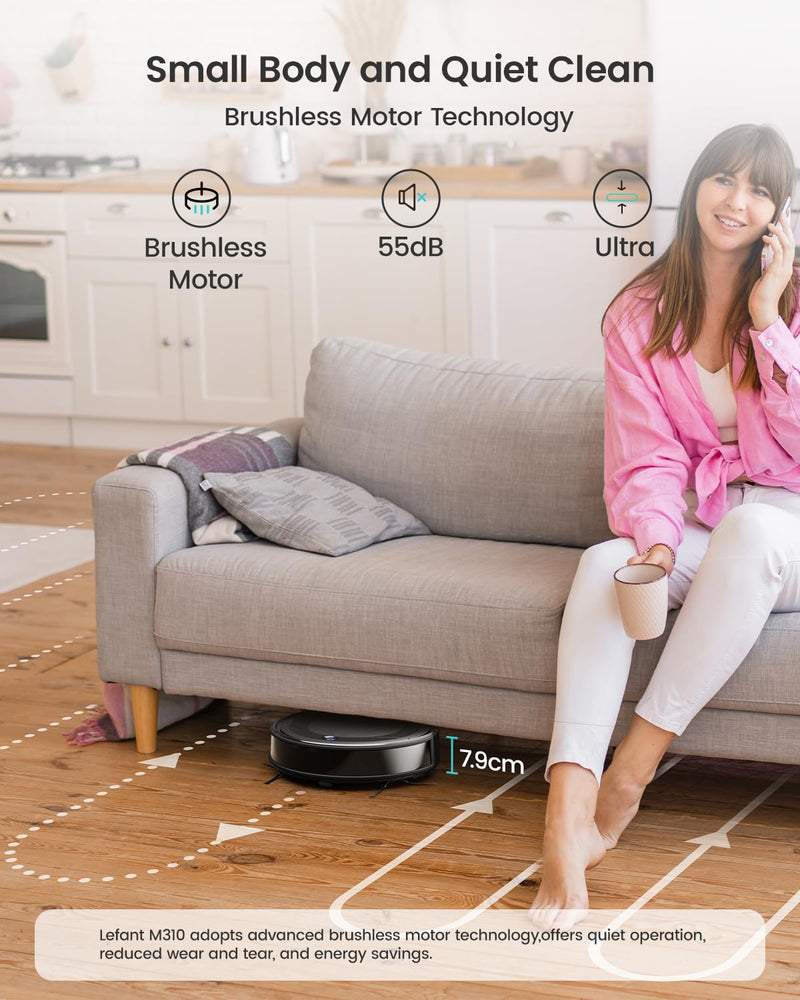 مكنسة روبوت وممسحة Lefant M310 Ultra بقوة شفط 6000Pa مع تحكم WiFi/تطبيق/Alexa ومدة تشغيل 170 دقيقة-5