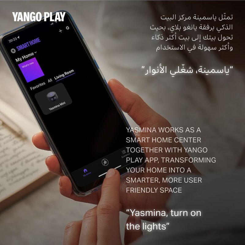 Yango Yasmina Mini AI Smart Speaker with LED Clock, 10W Sound, 4 Microphones, Wi-Fi & Bluetooth – Black