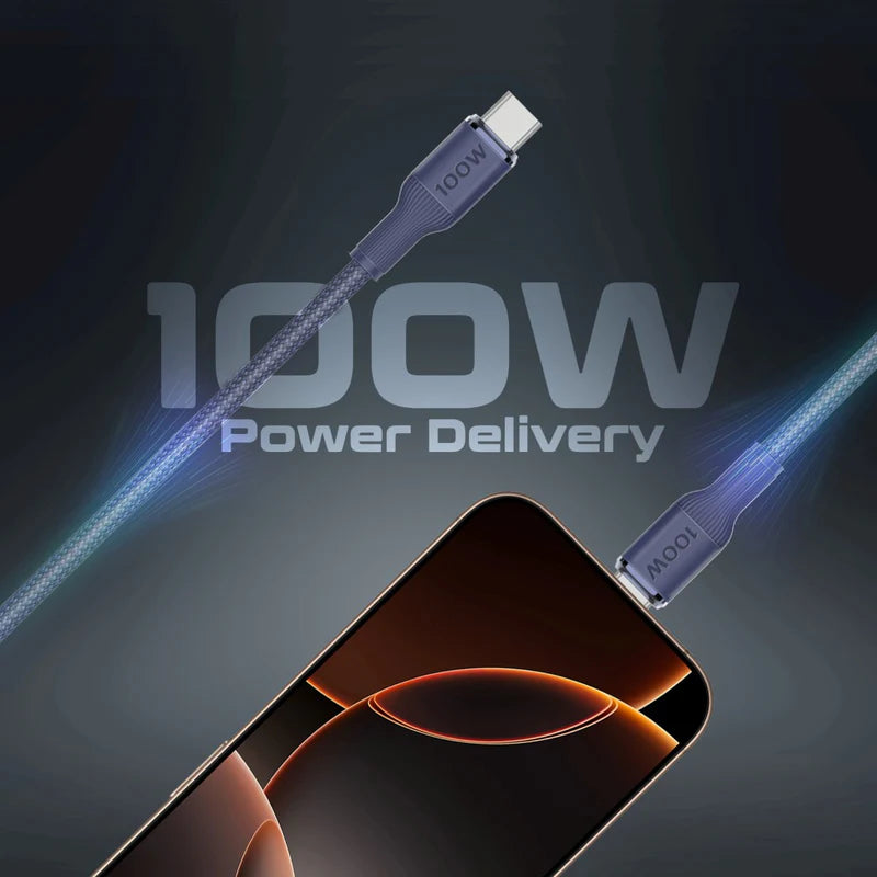 كابل شحن PROMATE Fusion-CCW 3 في 1 USB-C إلى 100W PD USB-C، 27W USB-C وشاحن Apple Watch بقوة 5W