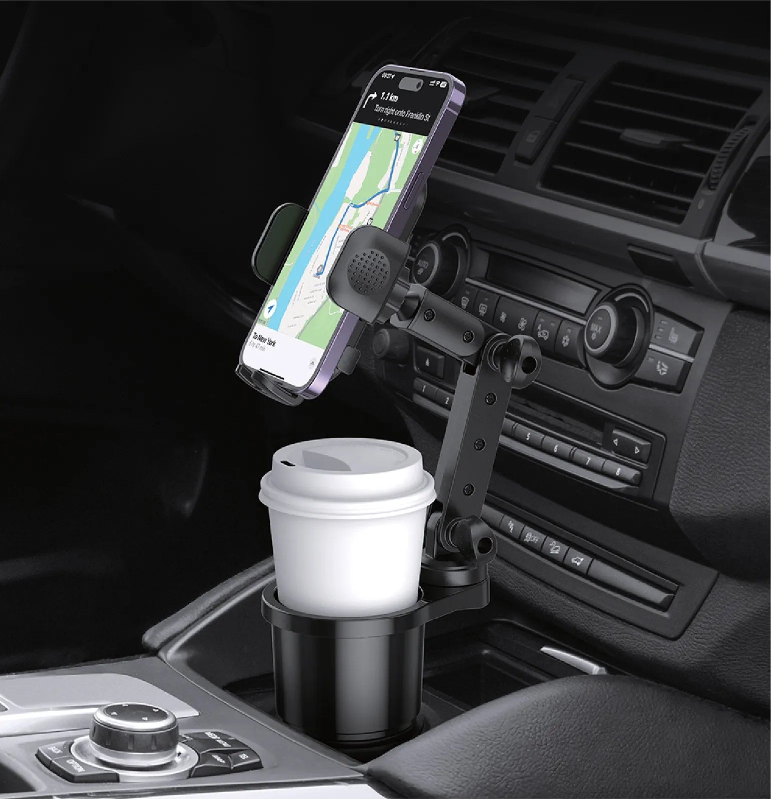 Green Lion 2-in-1 FlexGrip Car Cup Holder and Phone Mount Black