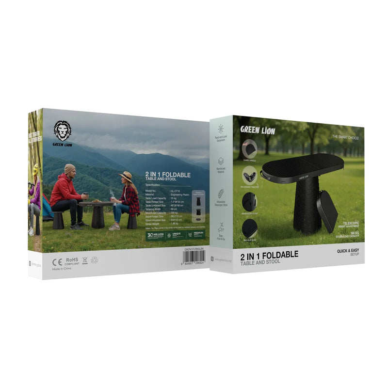 Green Lion 2 in 1 Foldable Portable Table and Stool for Outdoor Use-3
