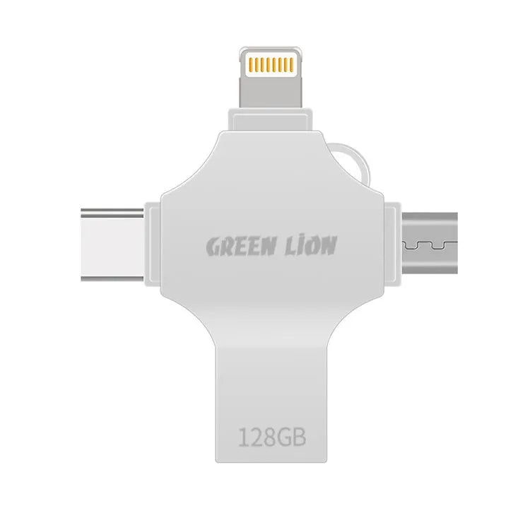 فلاش ميموري 256GB متعدد المنافذ 4 في 1 (USB-C / Lightning / Micro USB / USB-A) – جرين ليون Green Lion