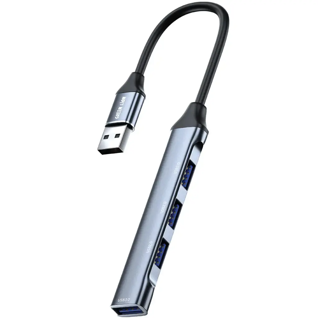 Green Lion محور USB-A 4 في 1 - محول محطة إرساء - أسود