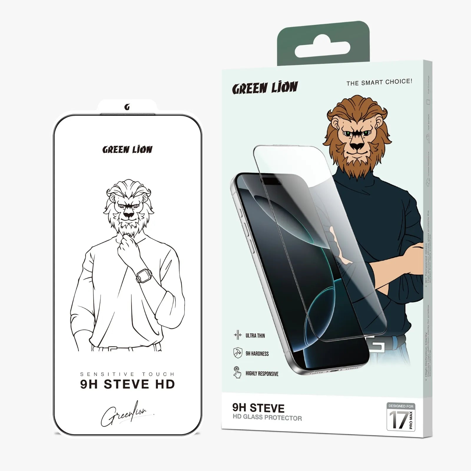 حماية شاشة جرين ليون 9H Steve HD لآيفون 17 Pro / 17 Pro Max – شفاف
