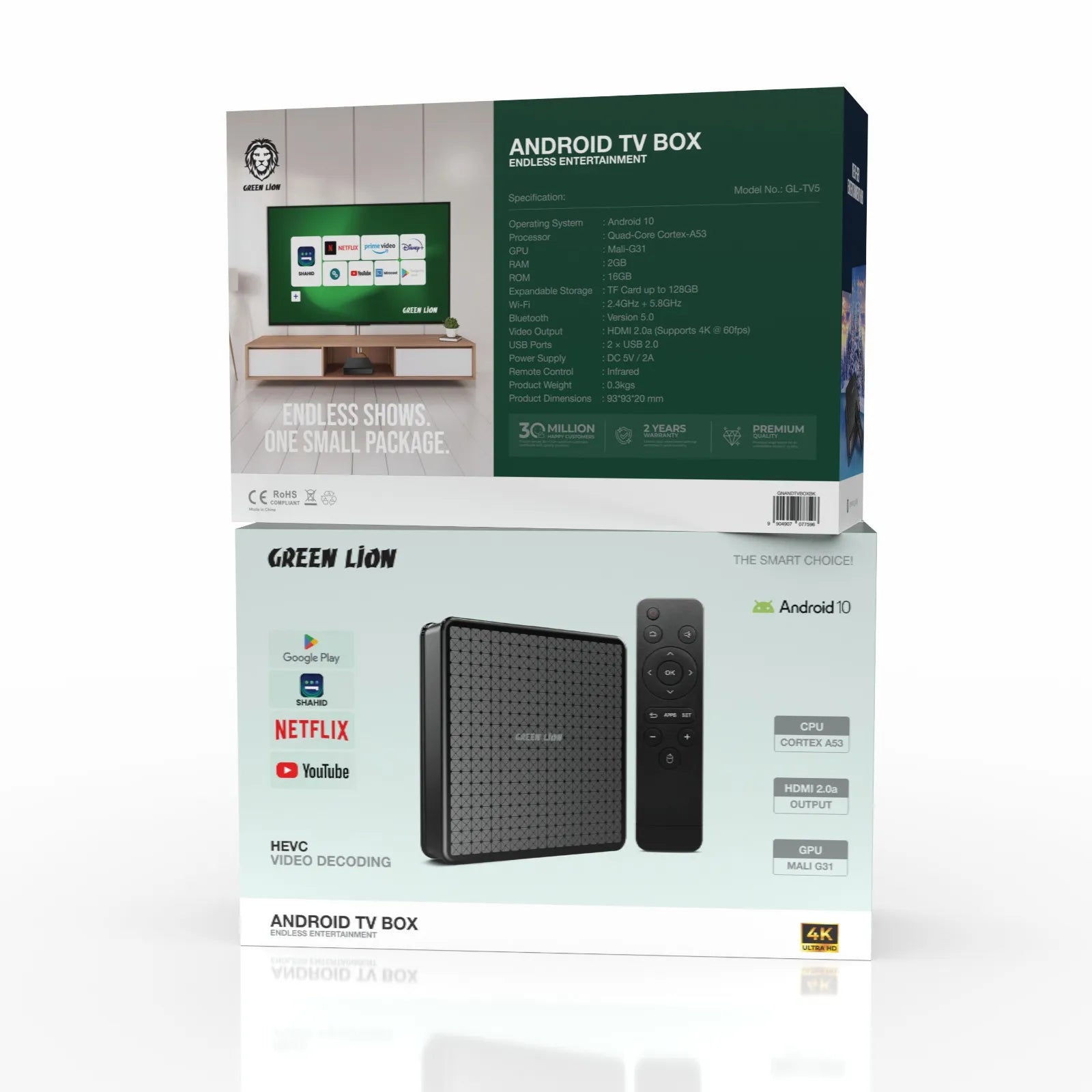 جهاز Green Lion Android TV Box بدقة 4K Ultra HD ونظام Android 10 – أسود