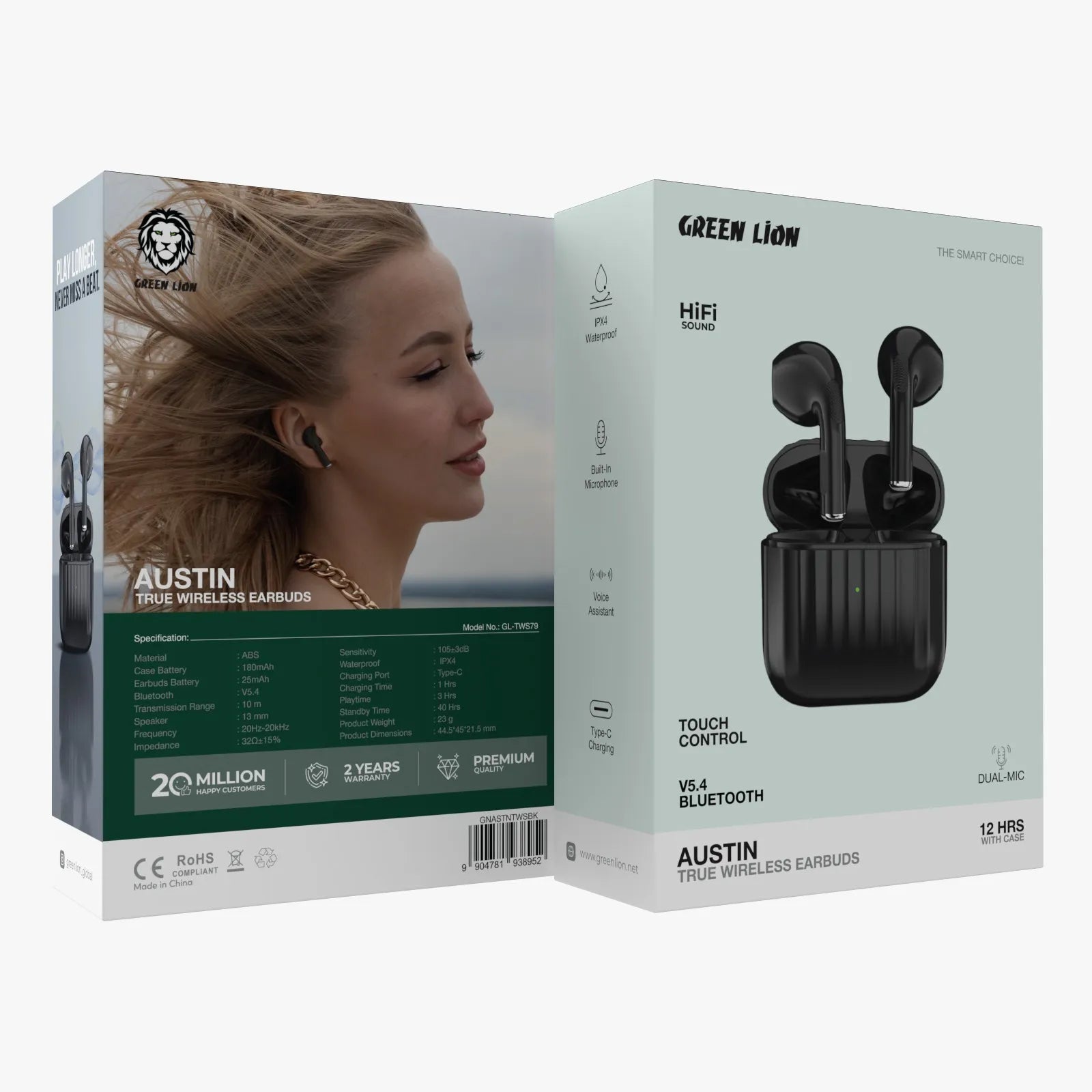 سماعات جرين ليون Austin اللاسلكية True Wireless بتقنية Bluetooth 5.4 – أسود / أبيض