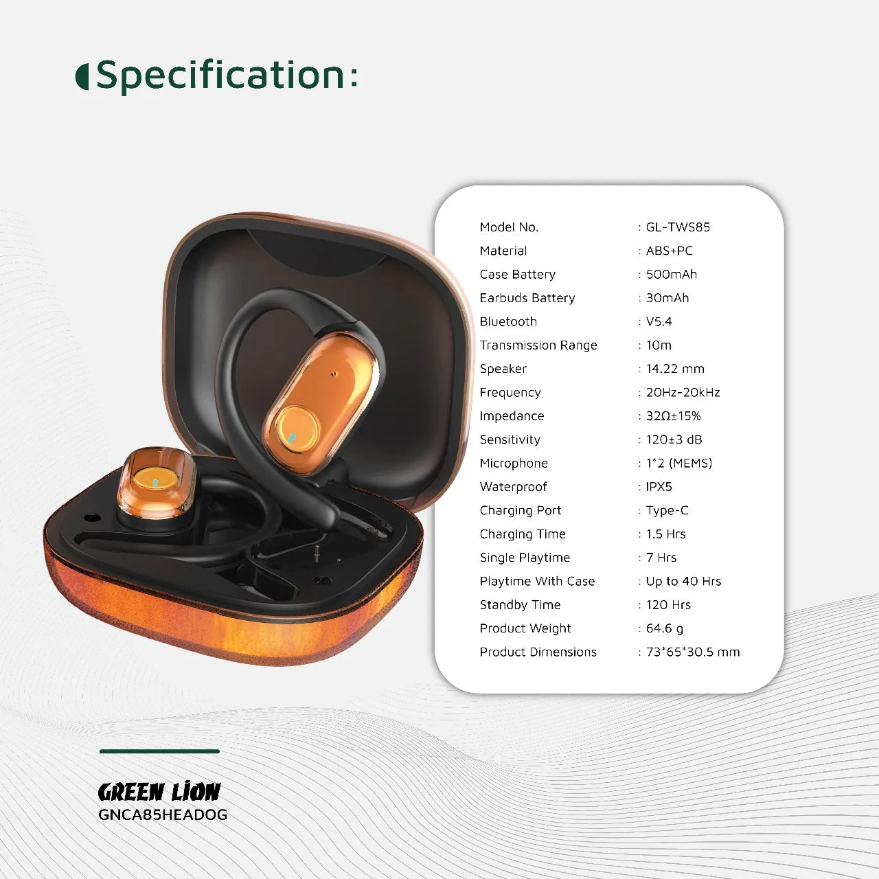 Green Lion Catania Open-Ear Wireless Earbuds Bluetooth 5.4 Waterproof ENC Mic – Liquid Sand