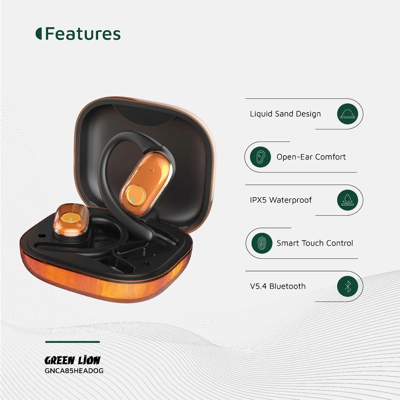 Green Lion Catania Open-Ear Wireless Earbuds Bluetooth 5.4 Waterproof ENC Mic – Liquid Sand