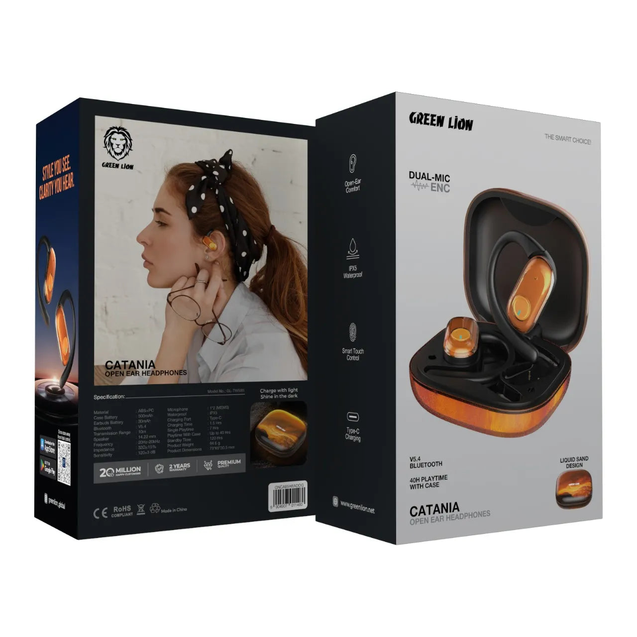 Green Lion Catania Open-Ear Wireless Earbuds Bluetooth 5.4 Waterproof ENC Mic – Liquid Sand