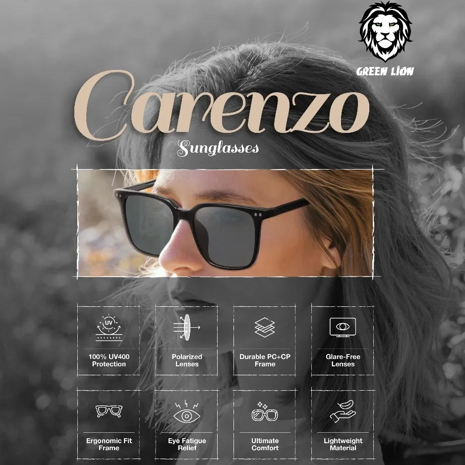 Green Lion Carenzo Polarized Sunglasses UV400 Protection Lightweight Frame – Black