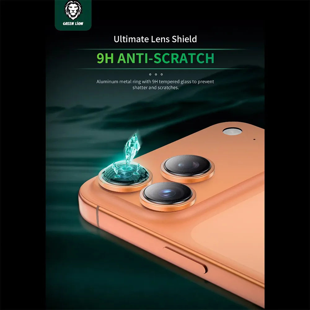 حماية عدسة كاميرا Green Lion 9H مقاومة للخدش لهاتف iPhone 17 Pro Max – برتقالي
