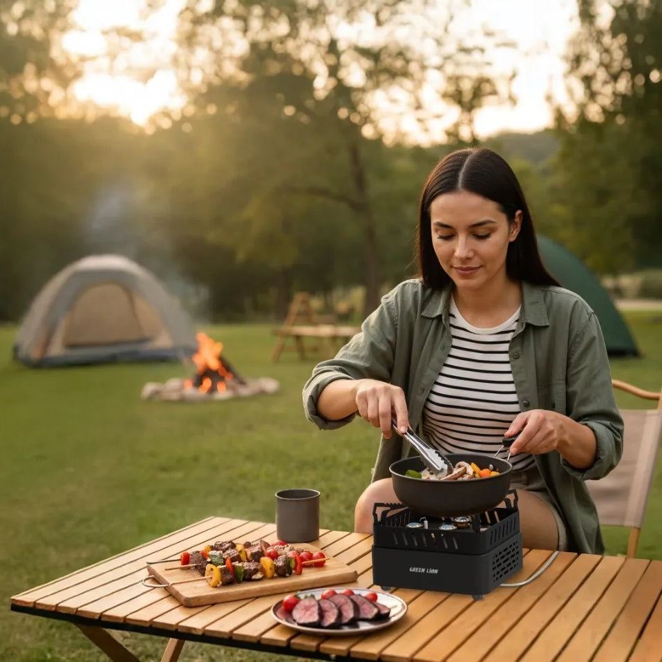 موقد التخييم Green Lion CAMPFIRE بقوة 3500 واط للرحلات والطبخ الخارجي