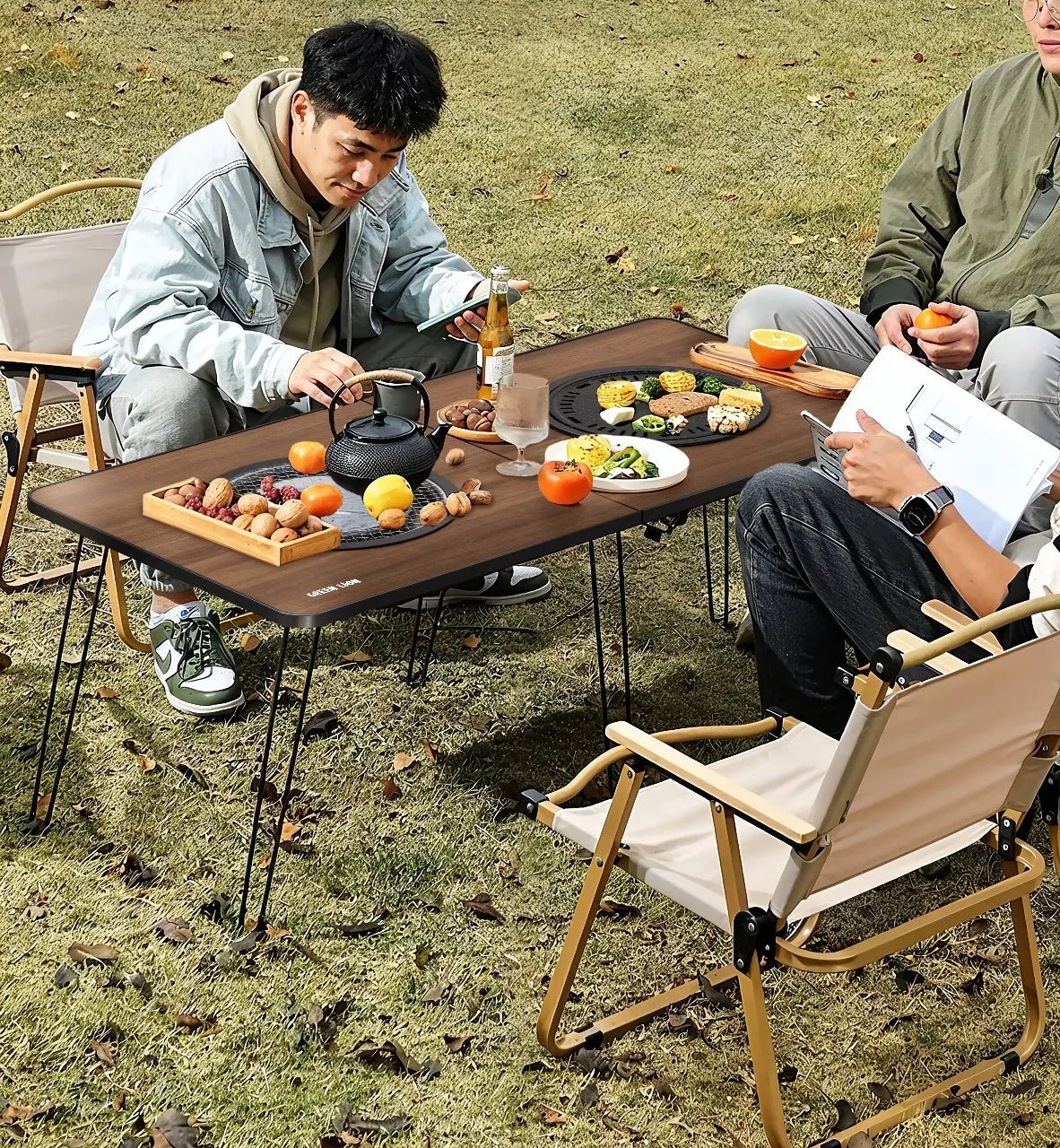 طاولة الشواء Green Lion Fold Grill Mate القابلة للطي مع شوايتين فحم – Wood Finish