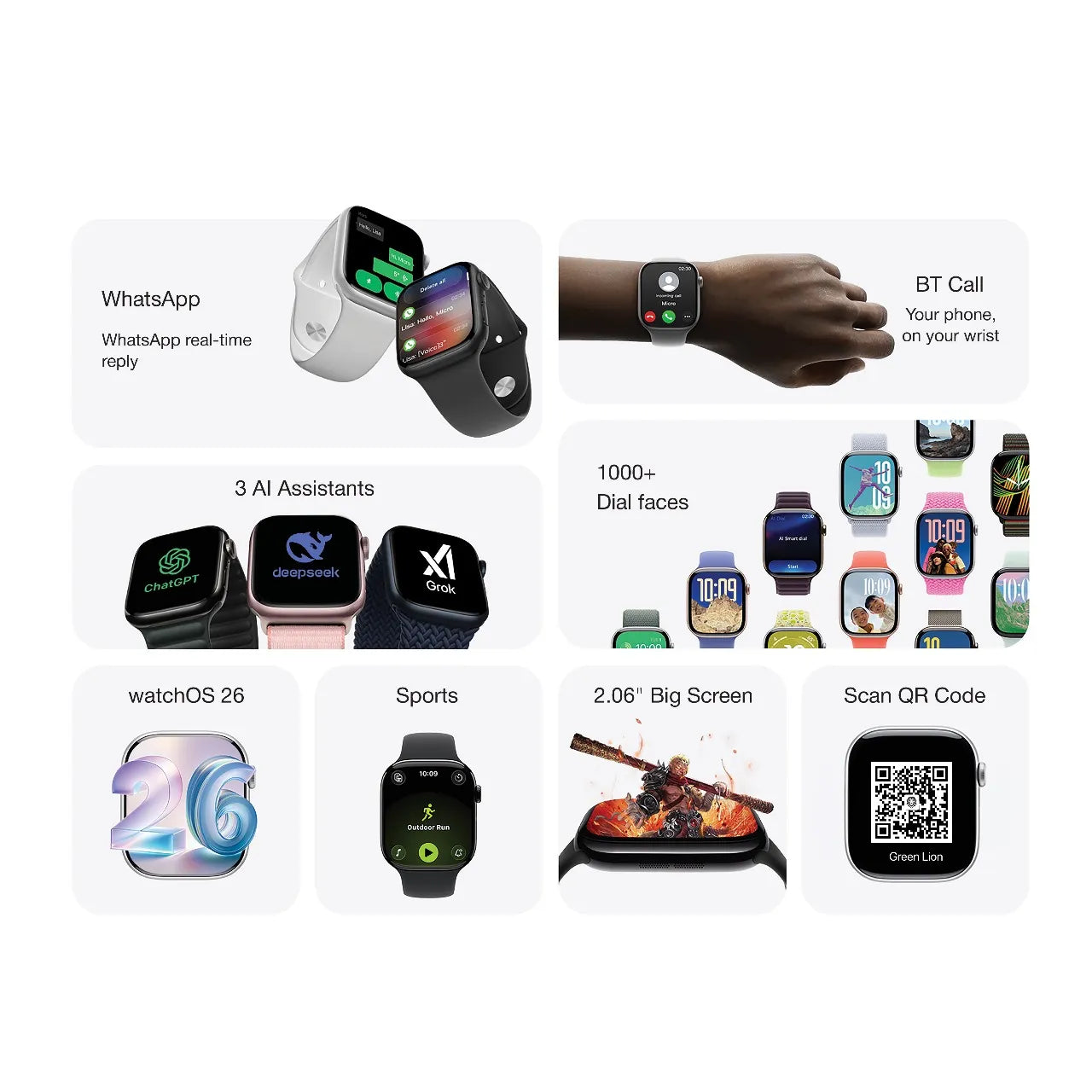 Green Lion Flex 46 Smart Watch 2.06" IPS Display with BT Calling & AI Assistants – Black