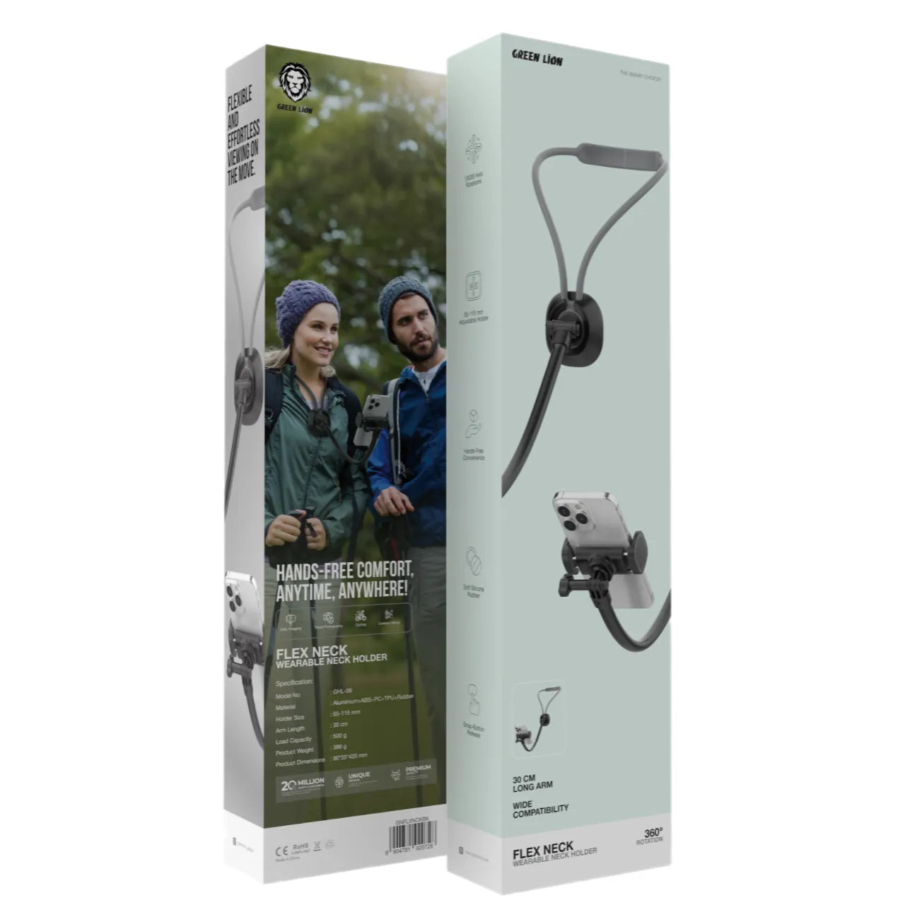 Green Lion Flex Neck Wearable Phone Holder with 360° Rotation – Black