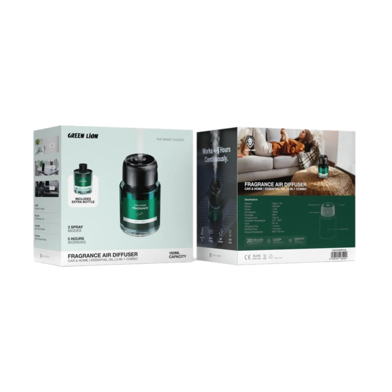 فواحة Green Lion Fragrance Air Diffuser بسعة 160ml للزيوت العطرية – أخضر