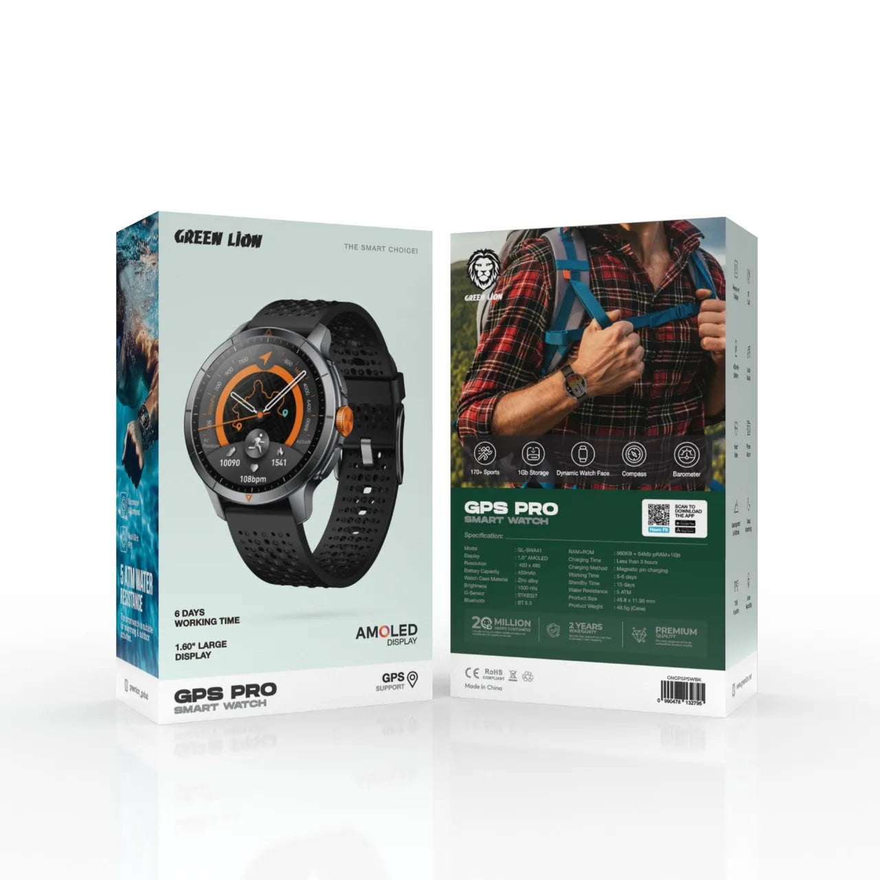 Green Lion GPS Pro Smart Watch with AMOLED Display & GPS Support – Black