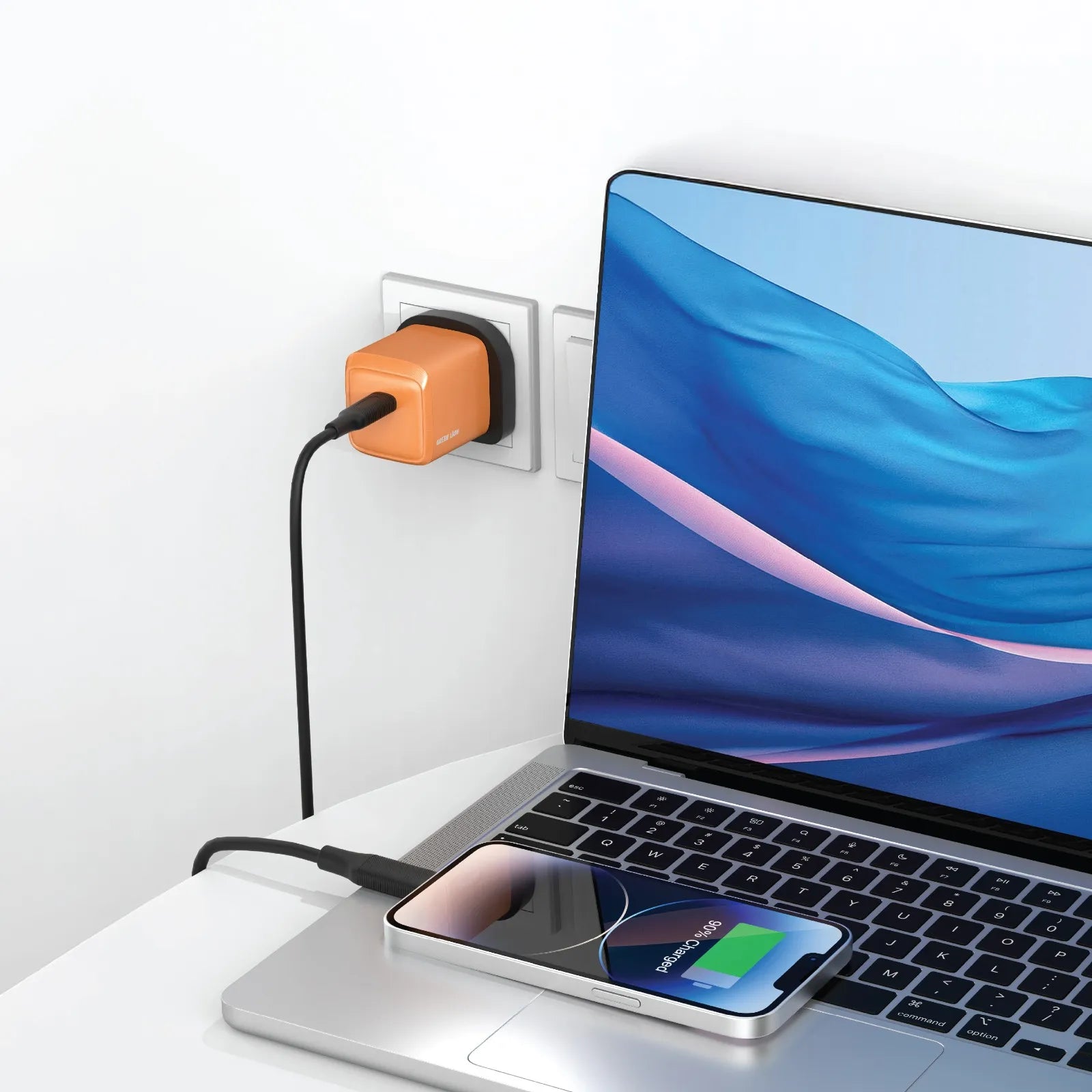 Green Lion G-Charge Series 45W PD USB-C Wall Charger UK Plug – Orange / Deep Blue