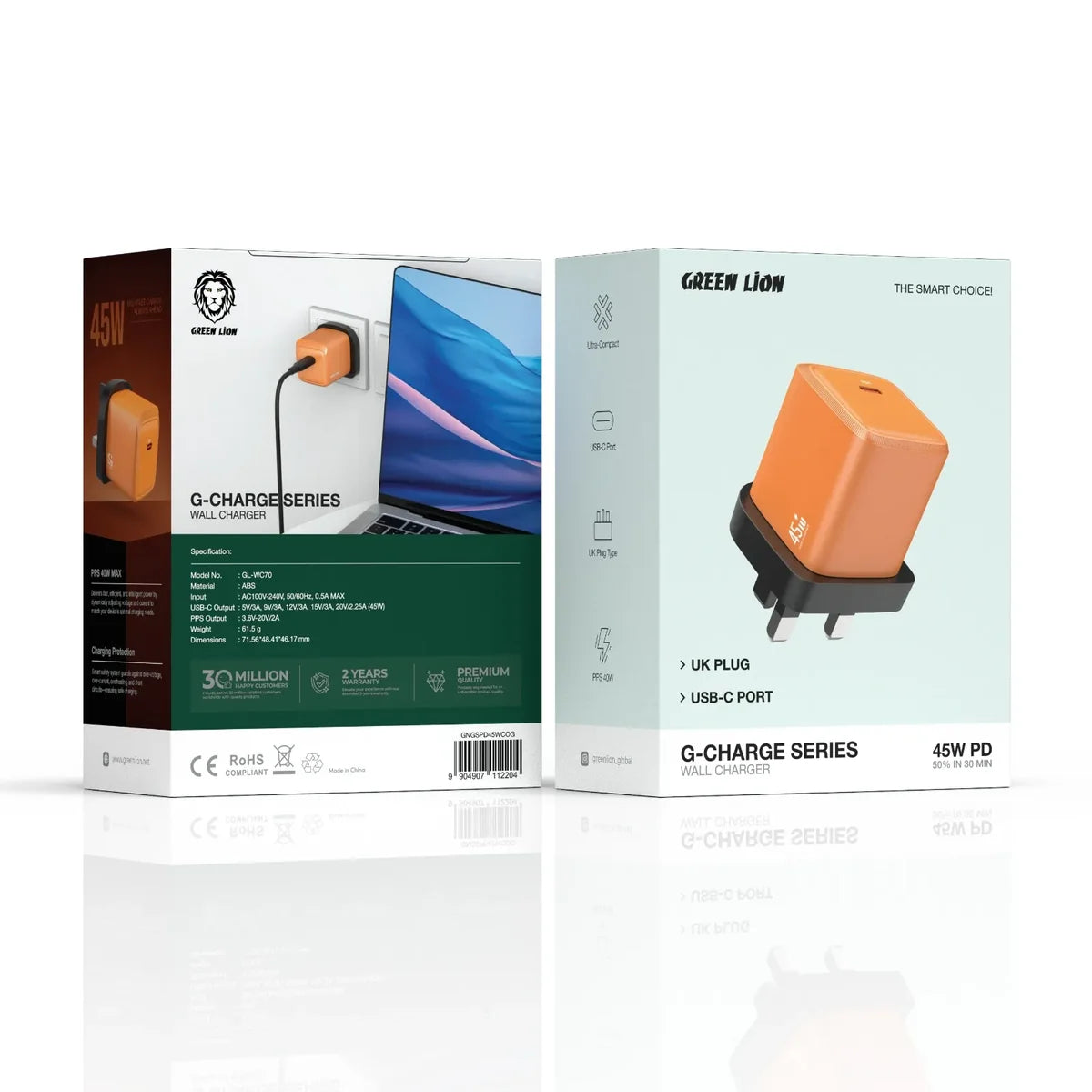 Green Lion GCharge Series Wall Charger - UK Plug, USB-C, PD 45W