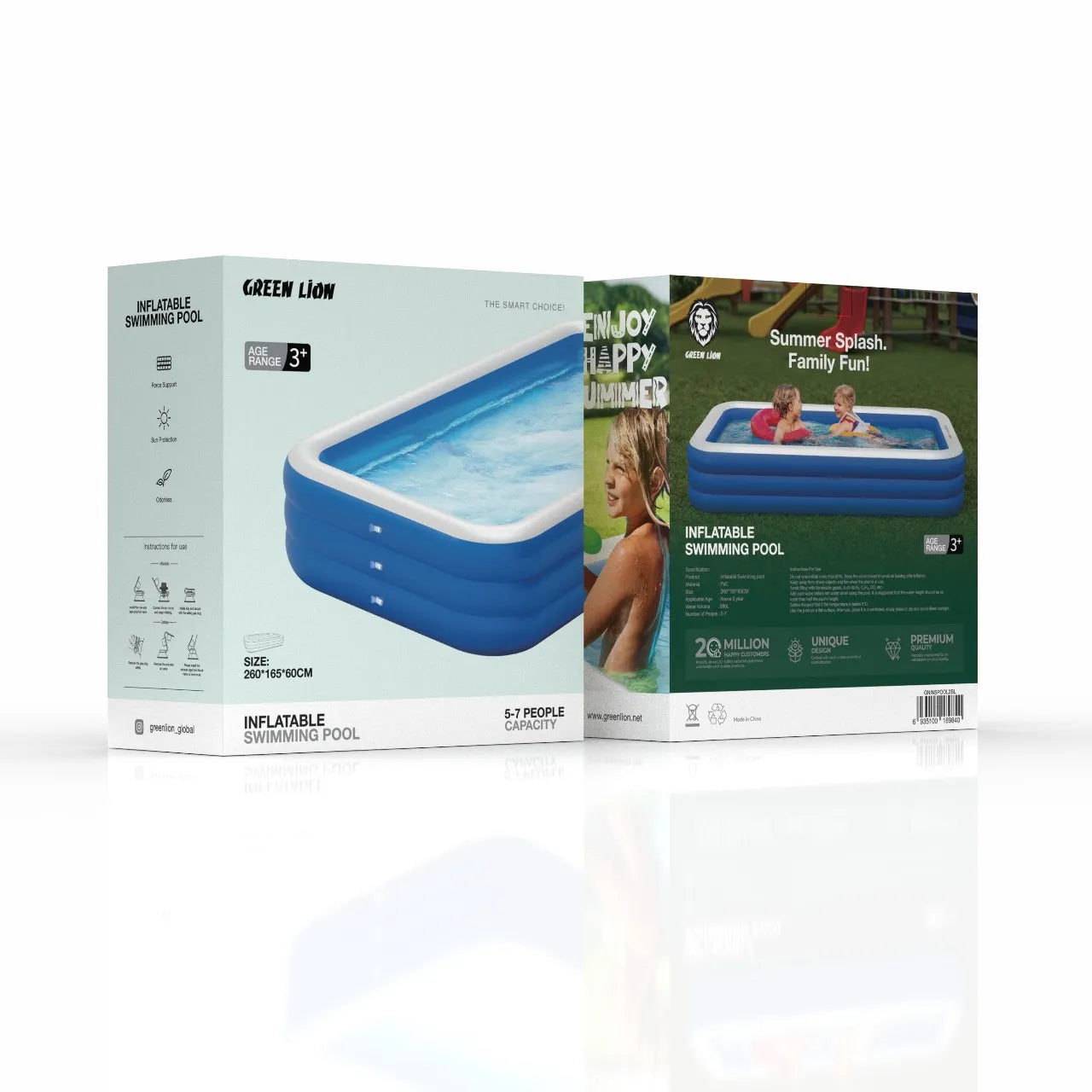 Green Lion Inflatable Swimming Pool 260×165×60CM for 5-7 People – Blue