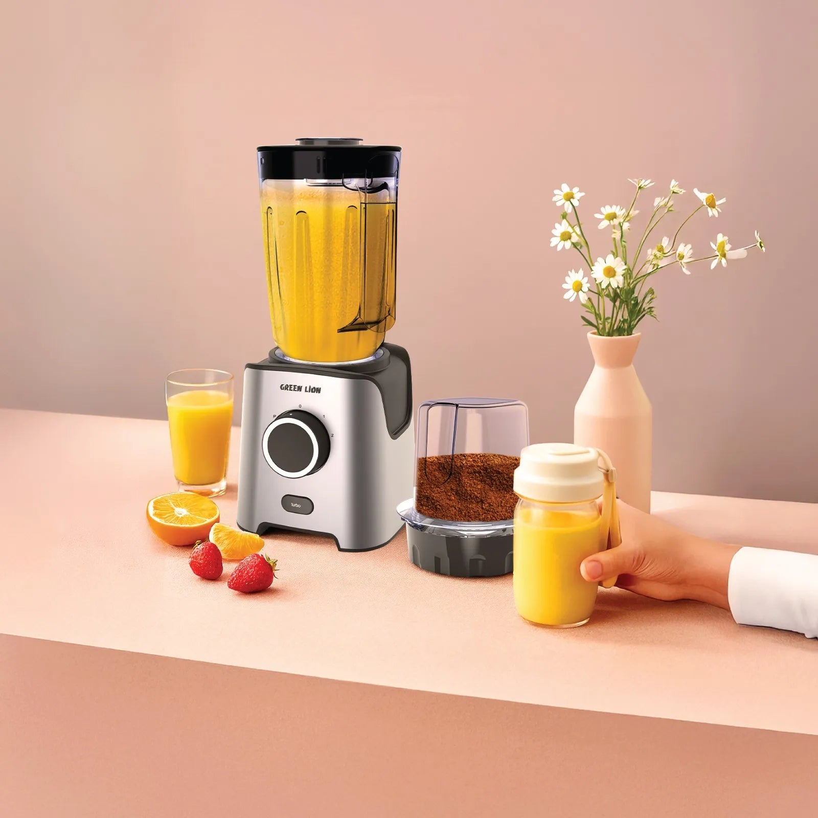 Green Lion Jet Blend Pro Juice Blender 650W with Grinder & 1.8L PC Jar – Gray